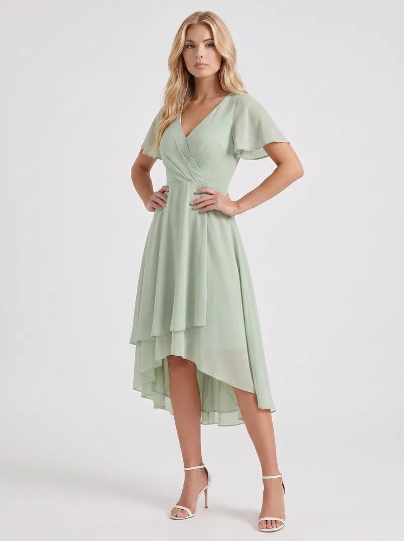Calliope Ruffle Midi Dress - Light Green