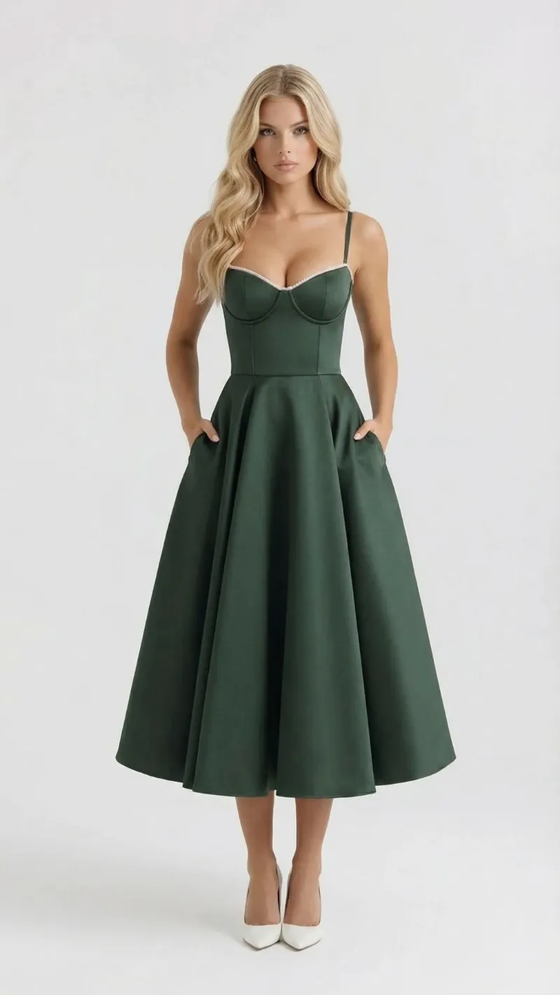 Selene Sweetheart Midi Dress - Green