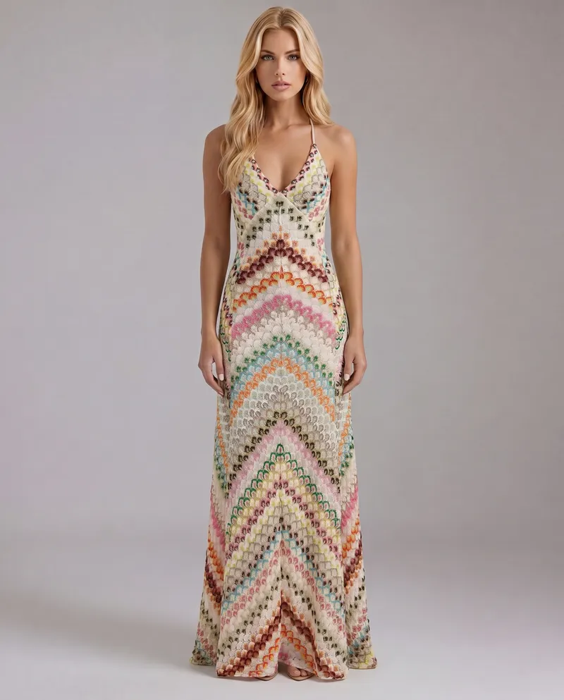 Phoebe Boho Crochet Maxi Dress - Multicolor