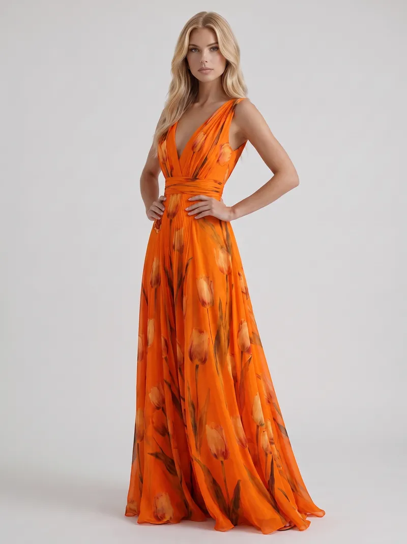 Fleur Floral Maxi Dress - Orange