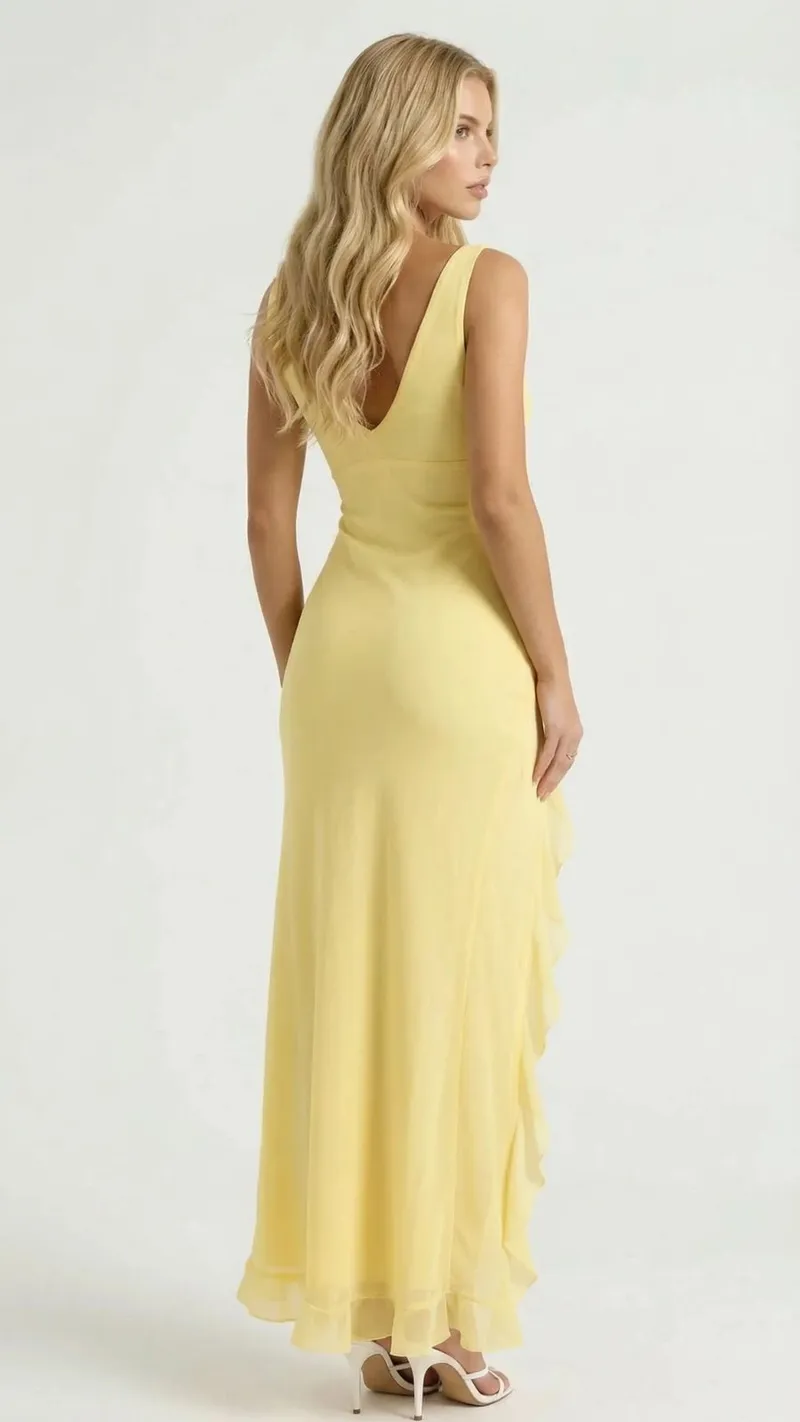 Emily Ruffle Maxi Dress - Yellow