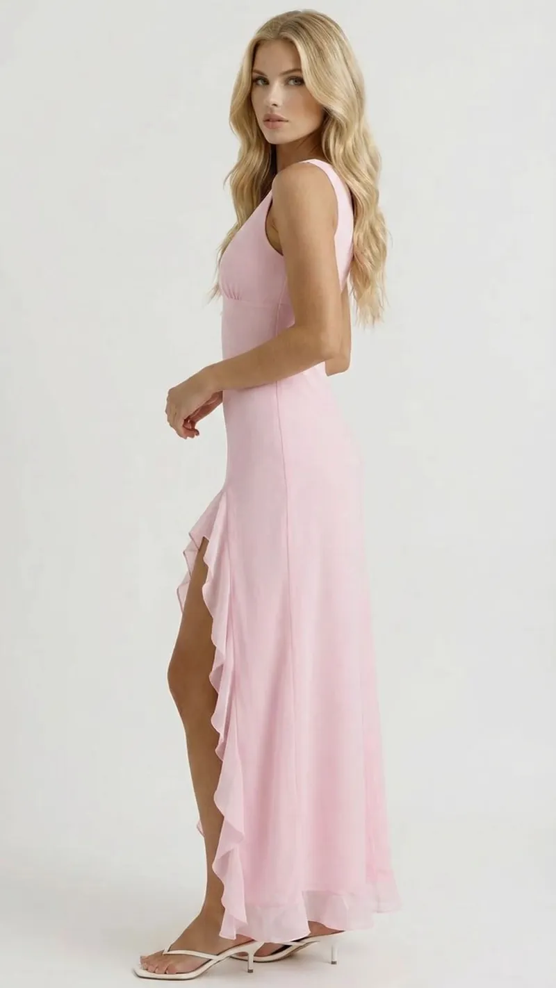 Emily Ruffle Maxi Dress - Pink