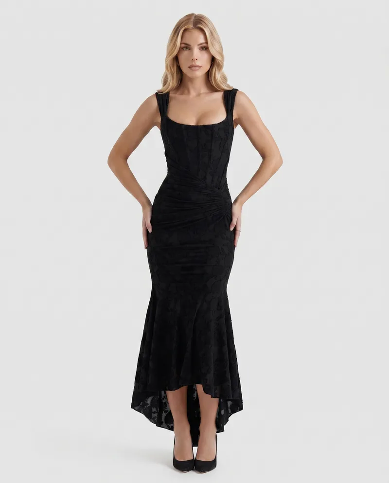Carisia Corset Maxi Dress - Black