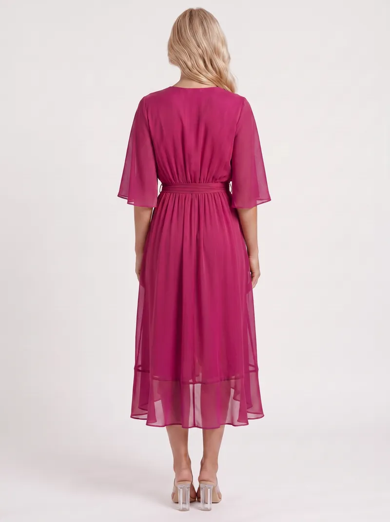 Lucienne Wrap Midi Dress - Dark Purple