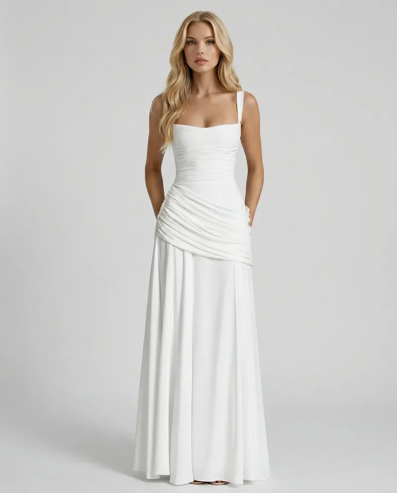 Charlotte Ruched Maxi Dress - White