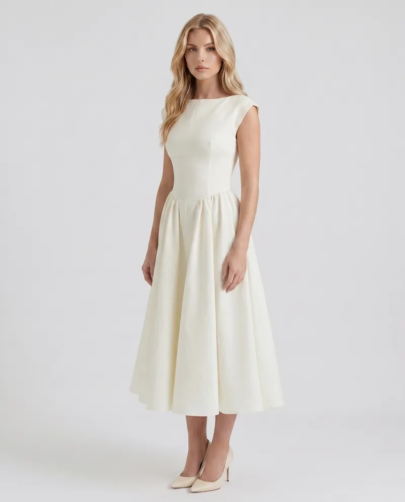 Anna Flare Midi Dress - White