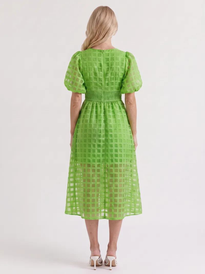 Colette Windowpane Midi Dress - Green