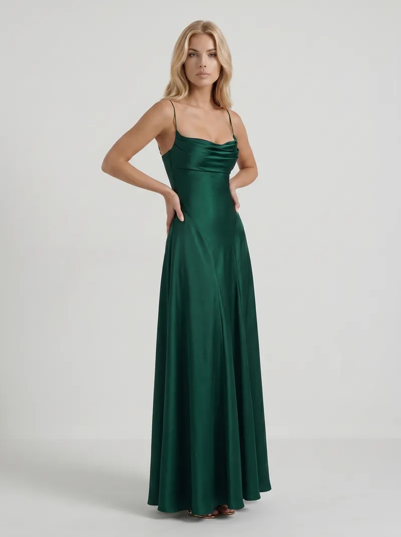 Eloise Cowl Neck Satin Maxi Dress - Emerald