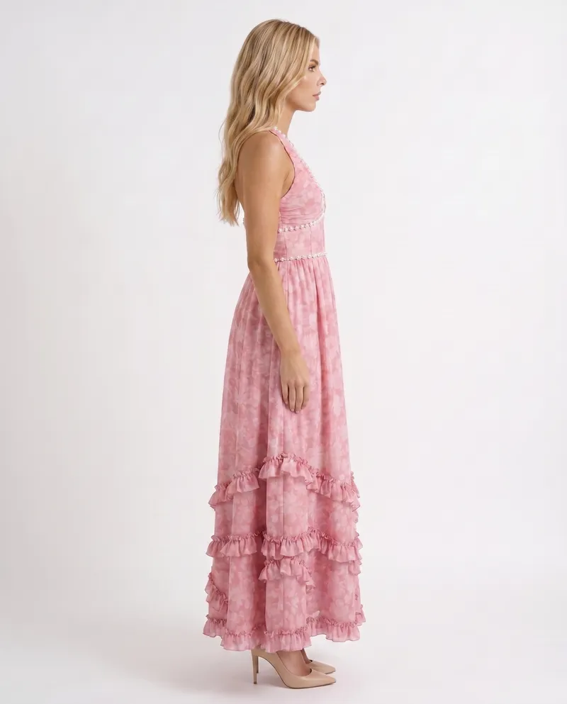 Bianca Ruffle Maxi Dress - Blush Petal
