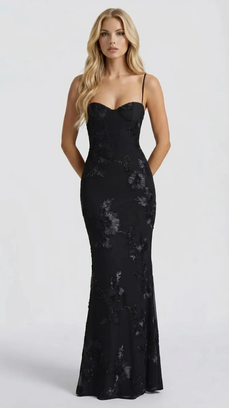 Celestina Floral Maxi Dress - Black