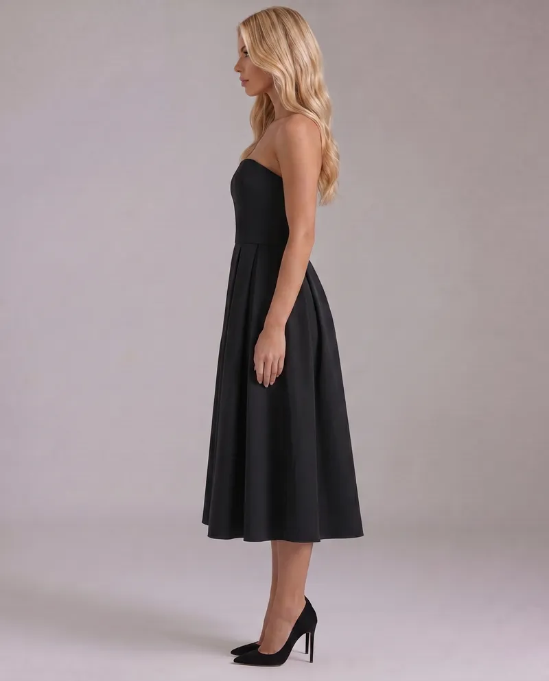 Juliana Strapless Midi Dress - Black