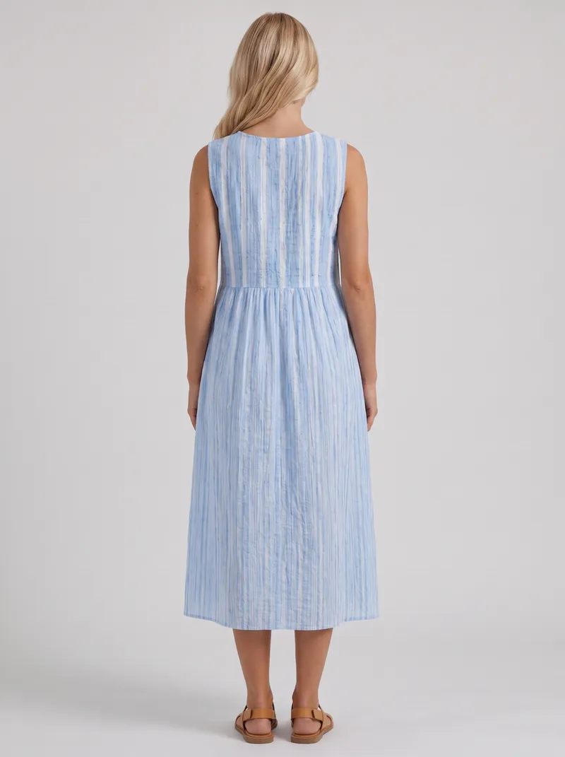 Elara Printed Midi Dress - Blue Stripe