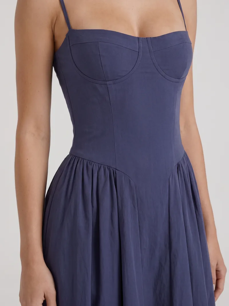 Francesca Sweetheart Ruched Midi Dress - Navy