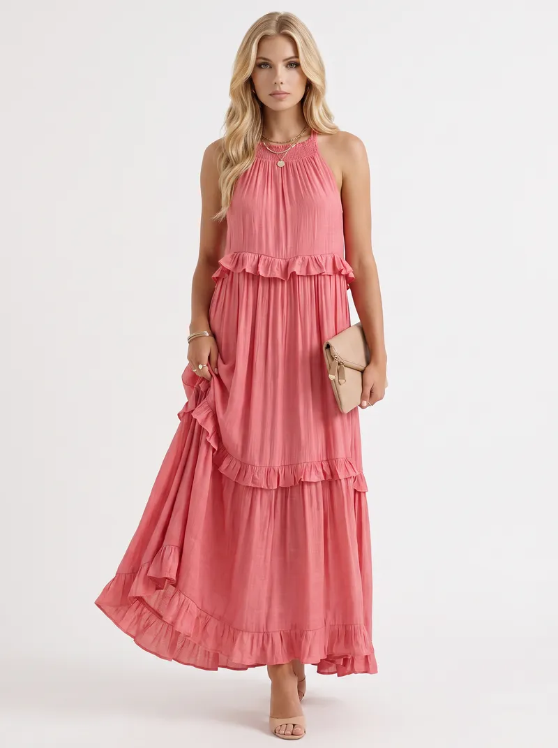 Thea Tiered Maxi Dress - Pink