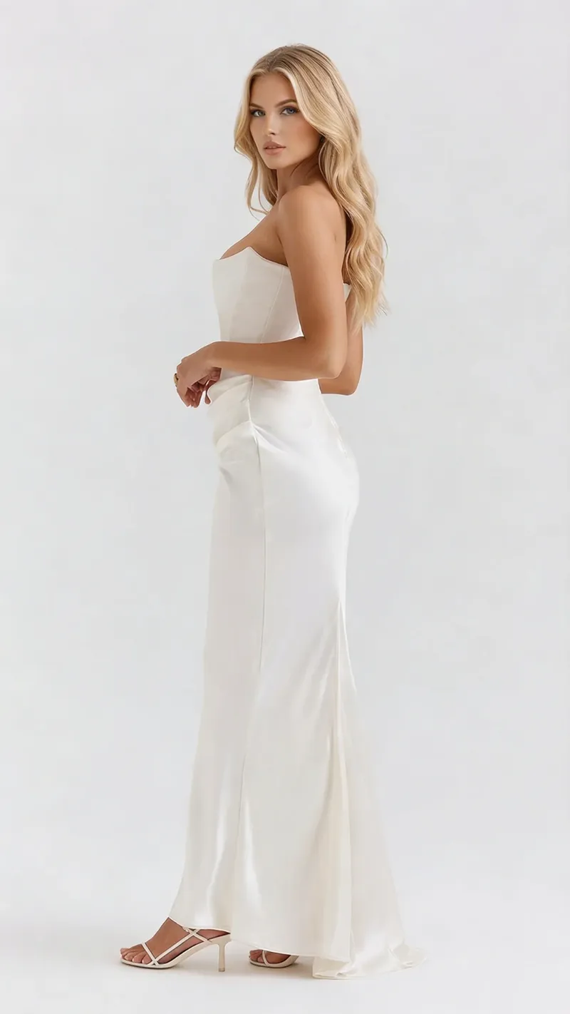 Scarlet Corset Strapless Maxi Dress - White