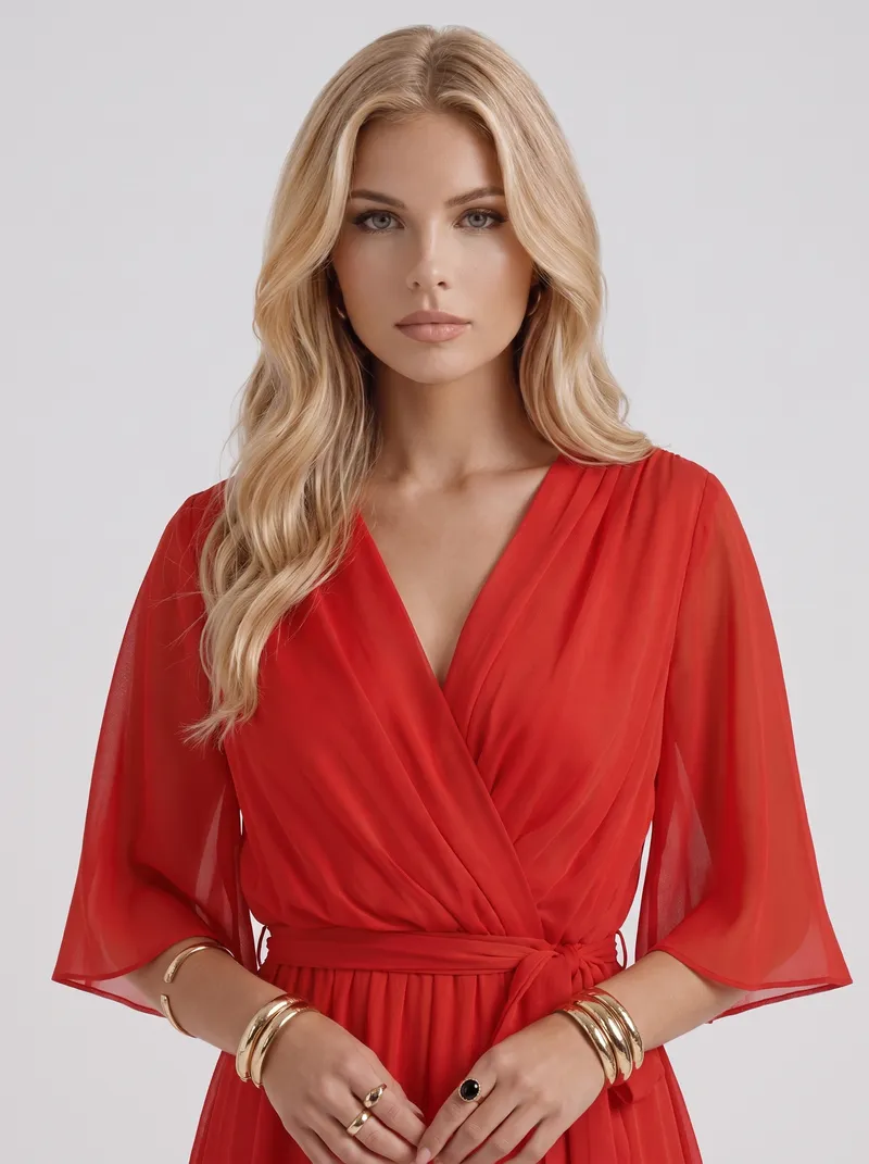 Lucienne Wrap Midi Dress - Red