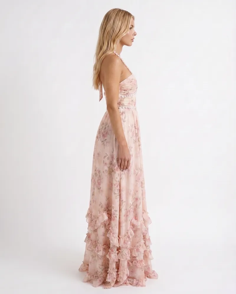 Bianca Ruffle Maxi Dress - Pink
