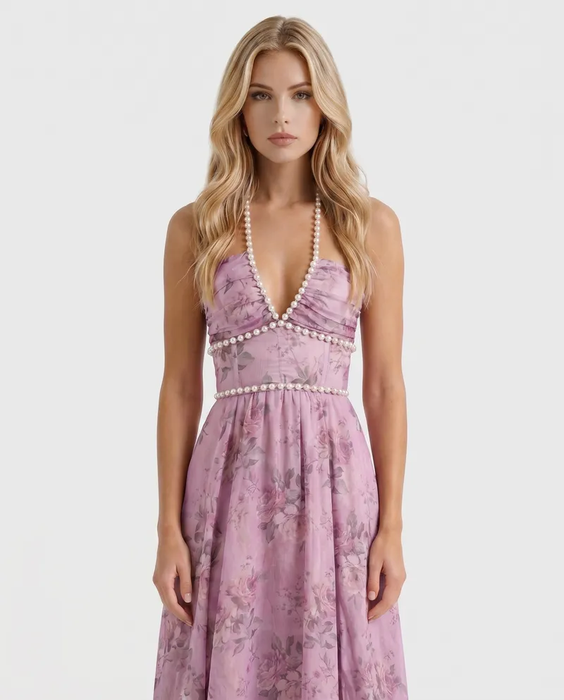 Bianca Ruffle Maxi Dress - Purple
