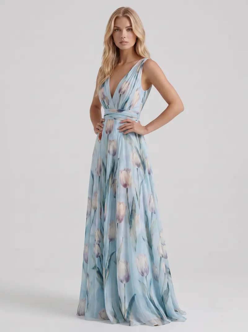 Fleur Floral Maxi Dress - Sky Blue