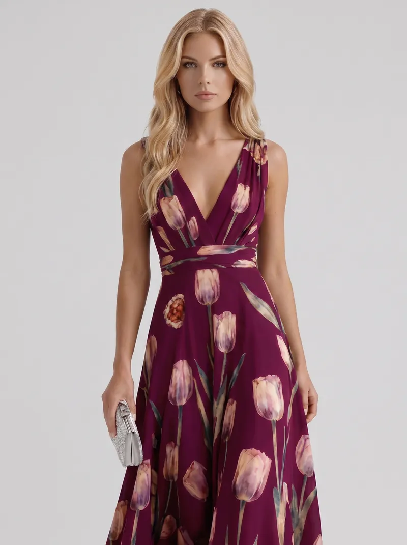 Fleur Floral Maxi Dress - Burgundy