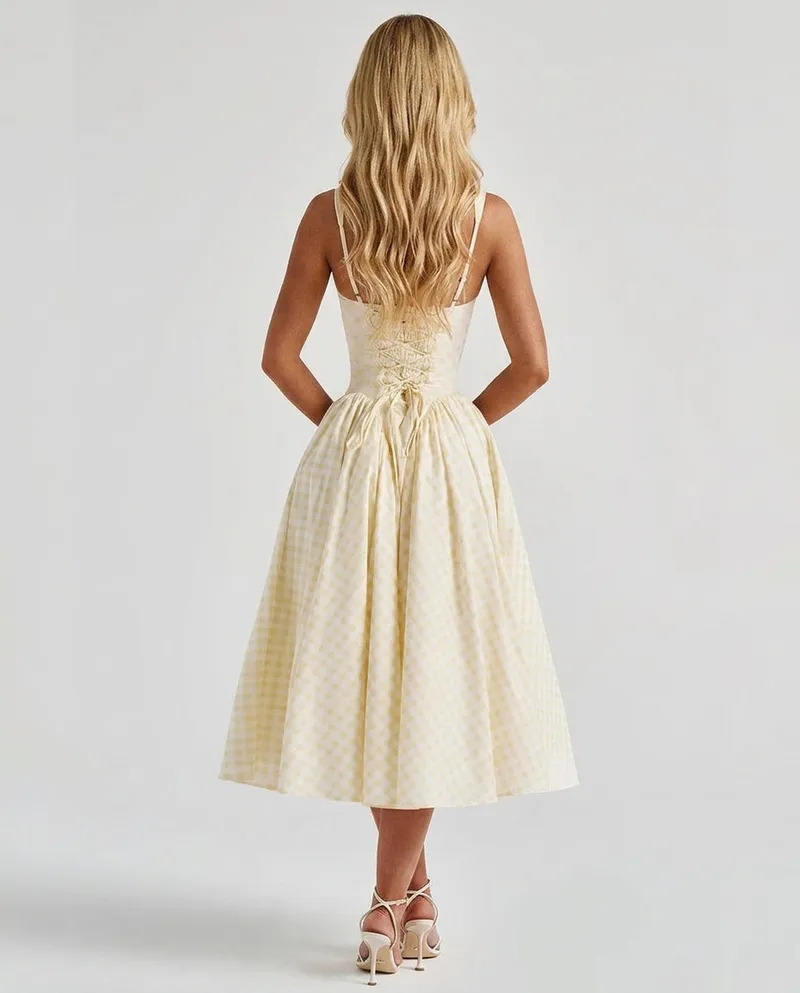 Sherrie Gingham Midi Dress - Butter Yellow