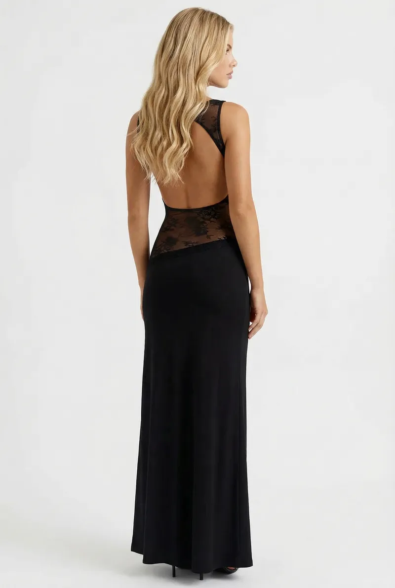 Lucy Lace Maxi Dress - Black