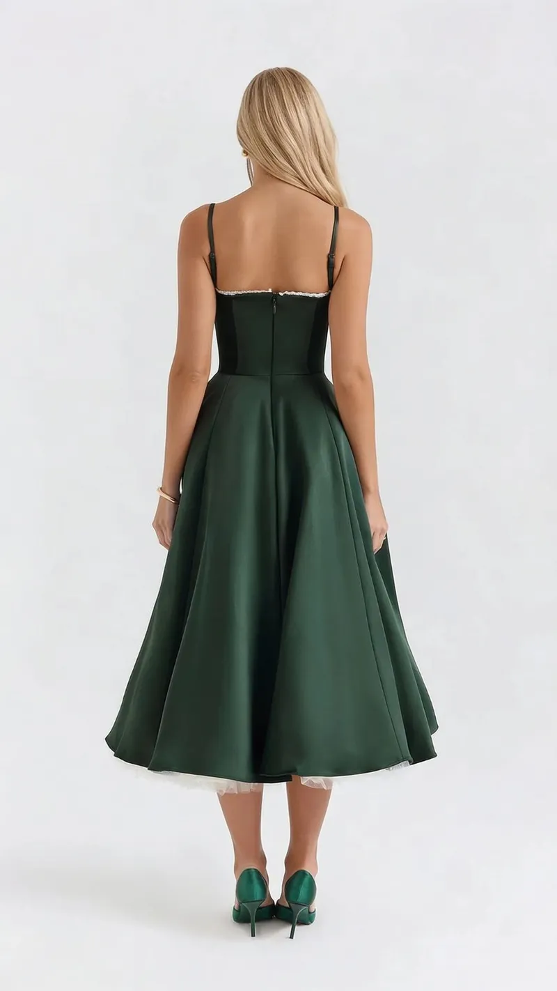 Selene Sweetheart Midi Dress - Green