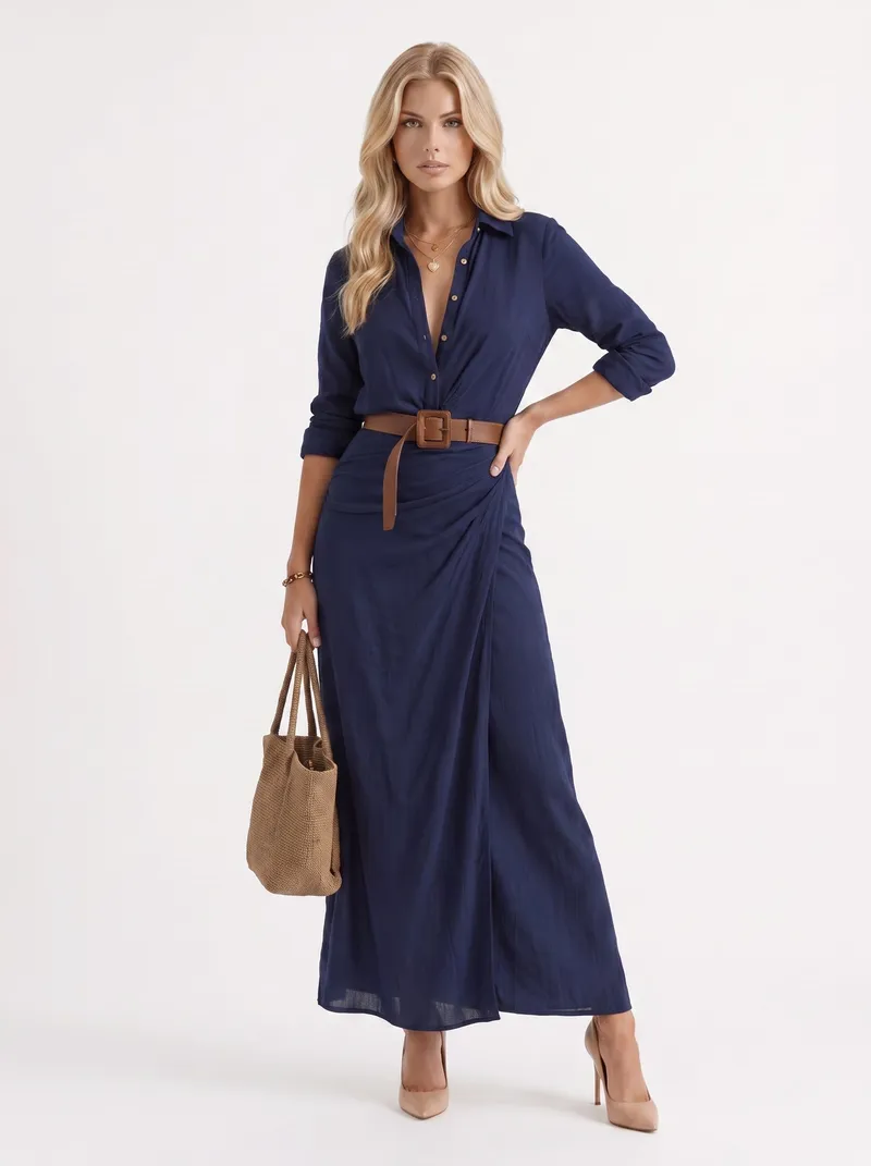 Hadley Collared Maxi Dress - Navy