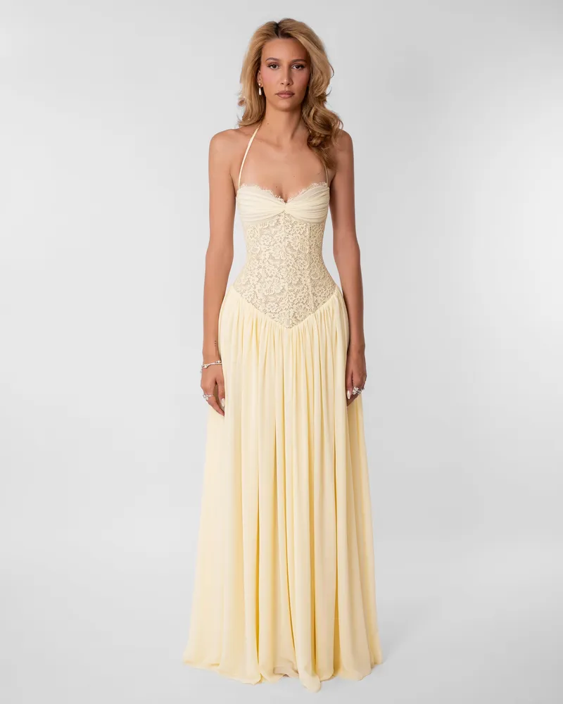 Isabella Lace Maxi Dress - Butter Yellow