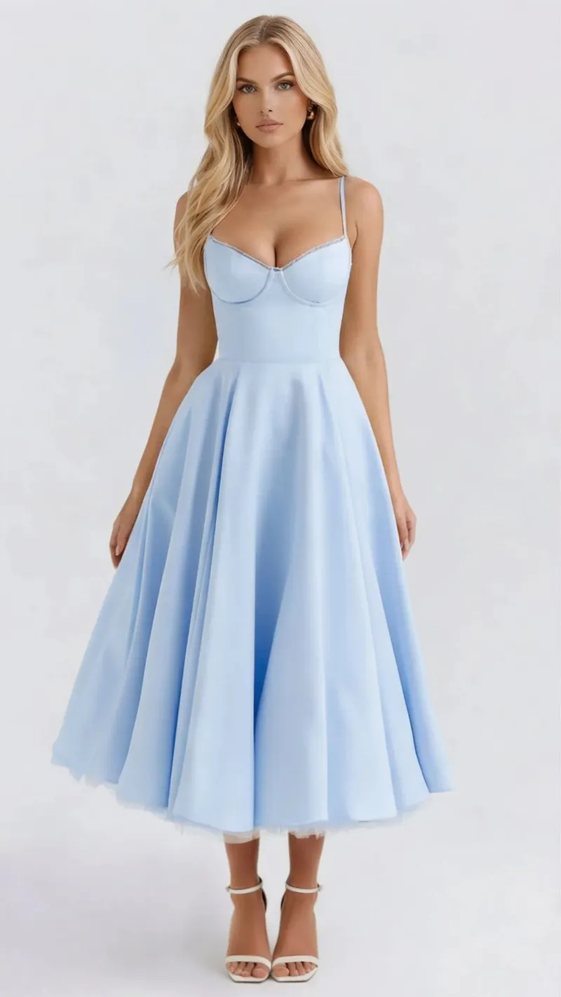 Selene Sweetheart Midi Dress - Light Blue