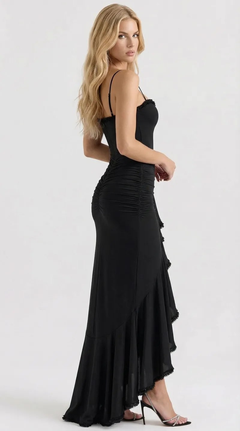Gabbi Ruffle Maxi Dress - Black
