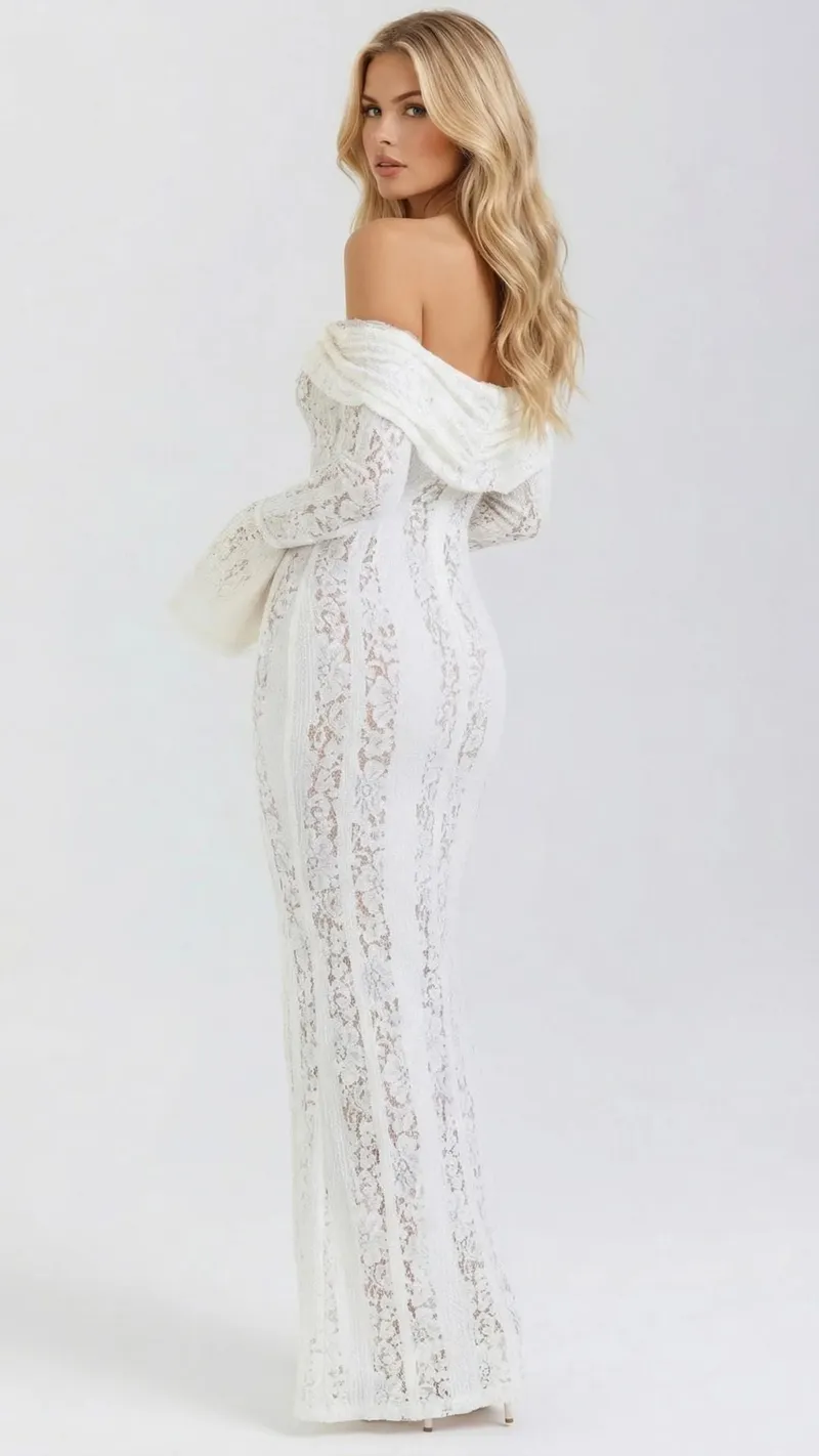 Rebekah Lace Off-Shoulder Maxi Dress - White