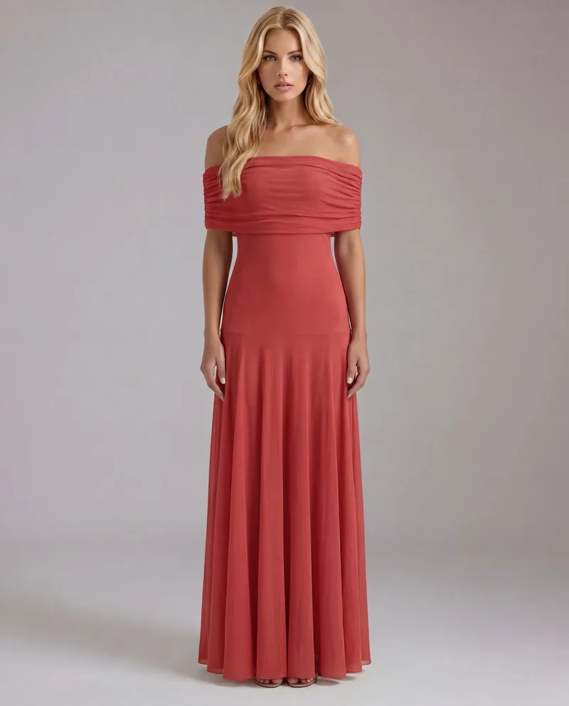 Milena Draped Maxi Dress - Red