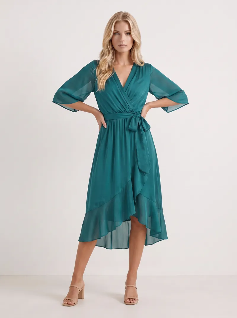 Lucienne Wrap Midi Dress - Teal