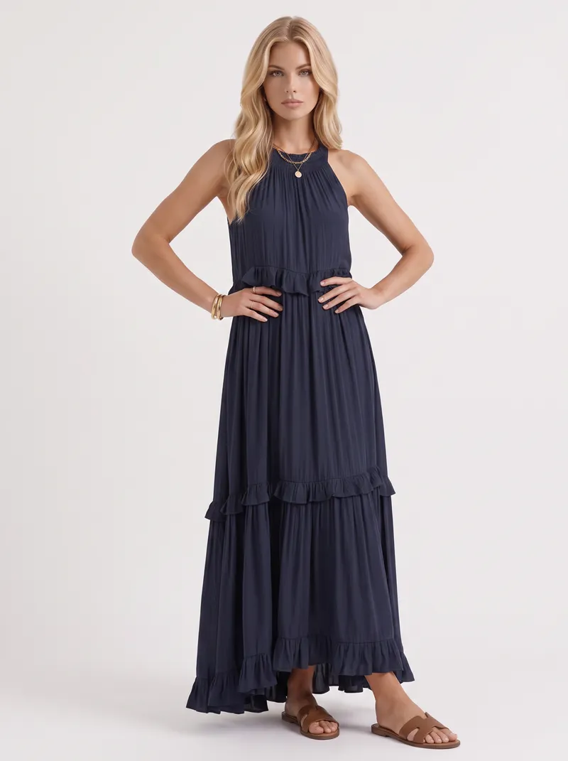 Thea Tiered Maxi Dress - Marine Blue