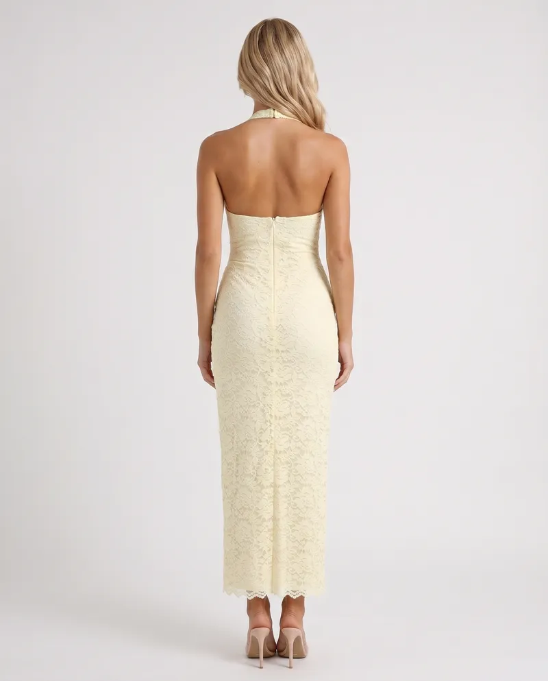 Liliana Scallop Maxi Dress - Lemon