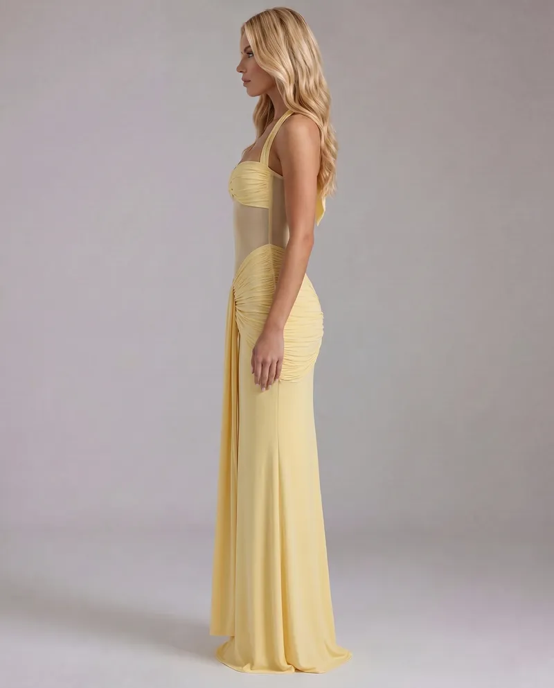 Victoria Ruched Maxi Dress - Yellow