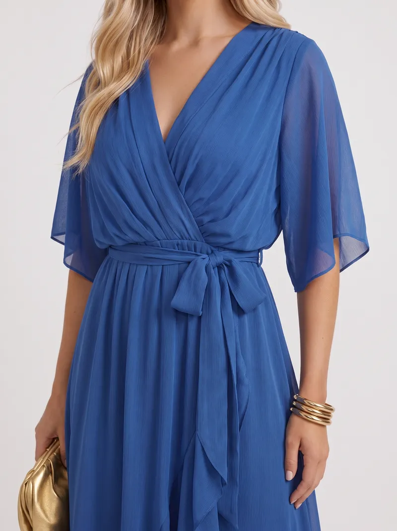 Lucienne Wrap Midi Dress - Blue