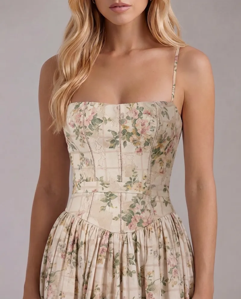 Cielle Floral Midi Dress - Rose Garden