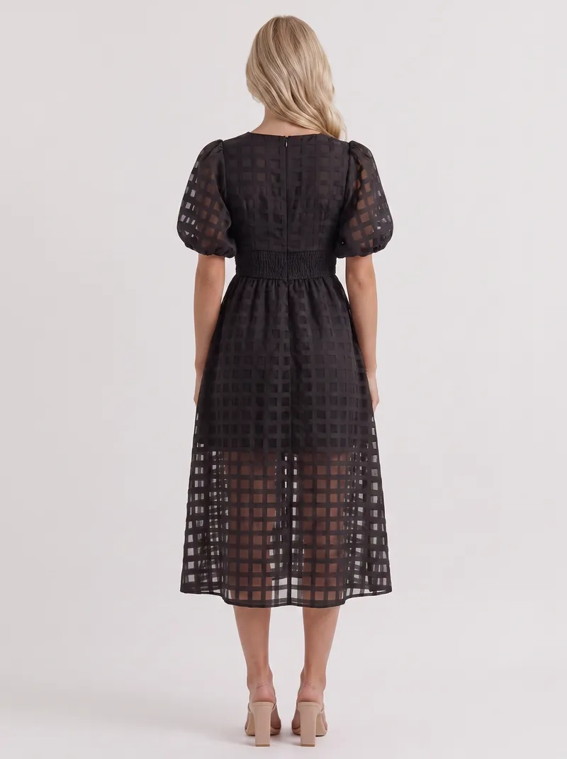 Colette Windowpane Midi Dress - Black