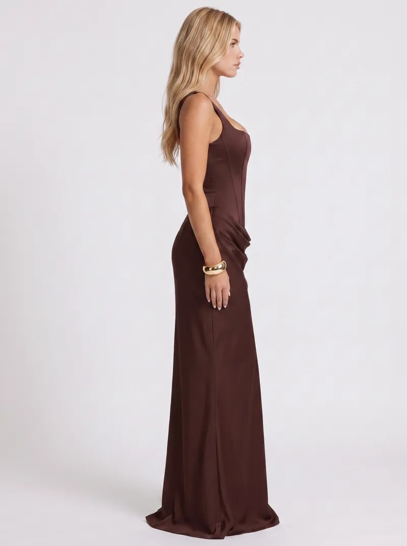 Octavia Corset Maxi Dress - Brown