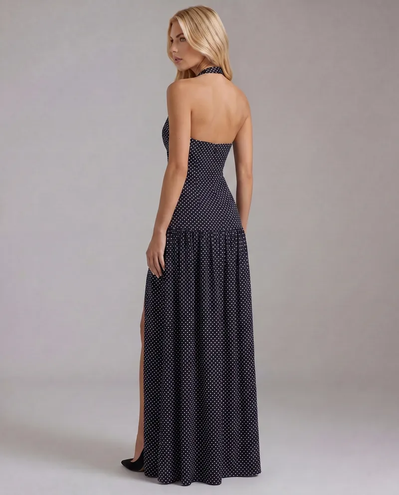 Margot Polka Dot Halter Mini Dress - Black