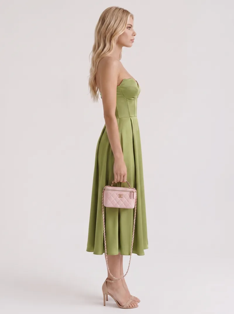 Hazel Sweetheart Midi Dress - Green