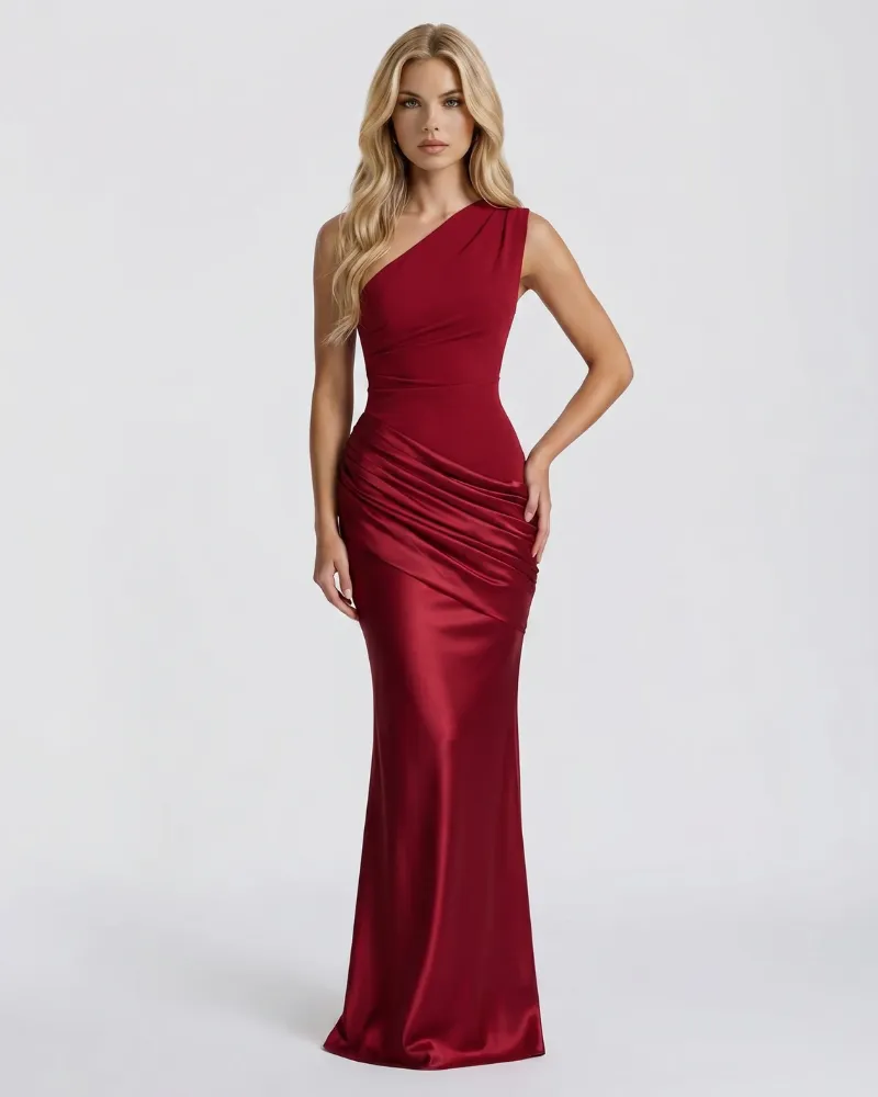 Noelle Draped Maxi Dress - Burgundy