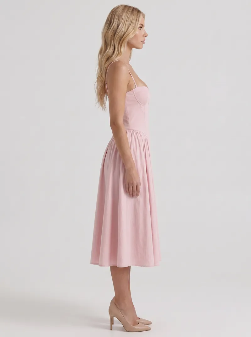 Francesca Sweetheart Ruched Midi Dress - Light Pink