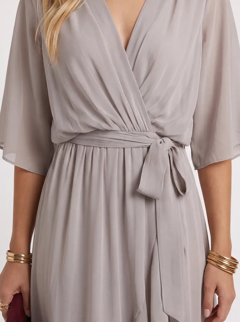Lucienne Wrap Midi Dress - Grey