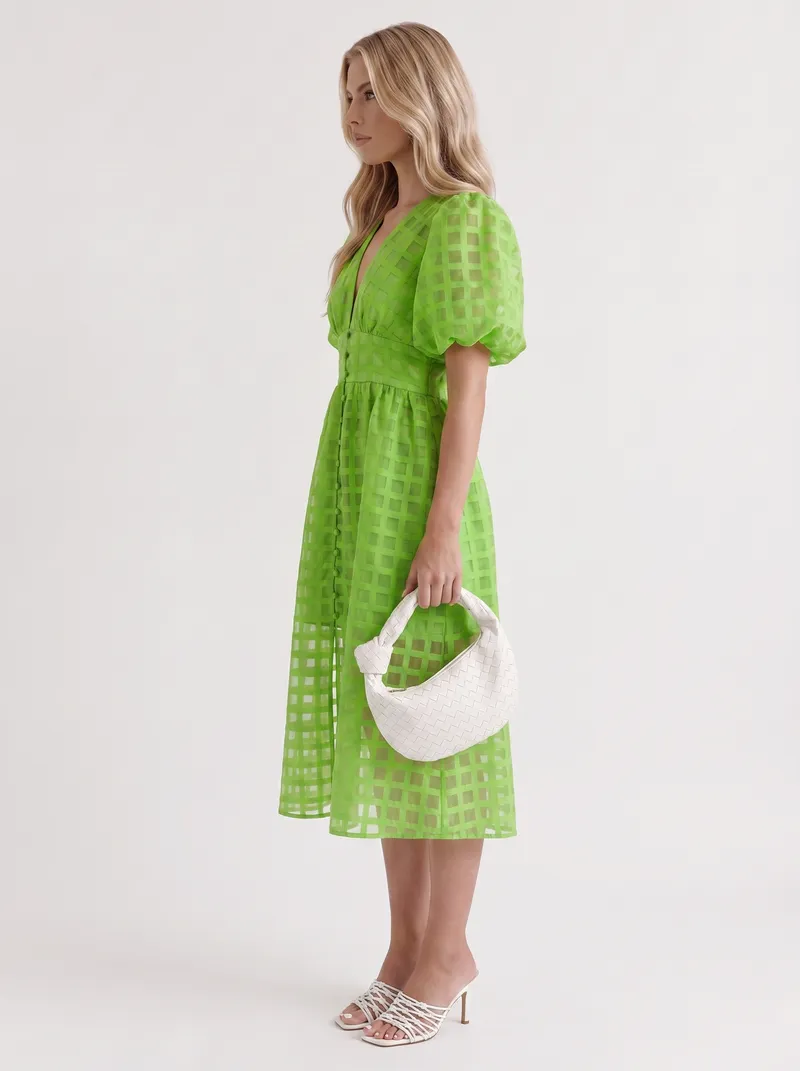 Colette Windowpane Midi Dress - Green