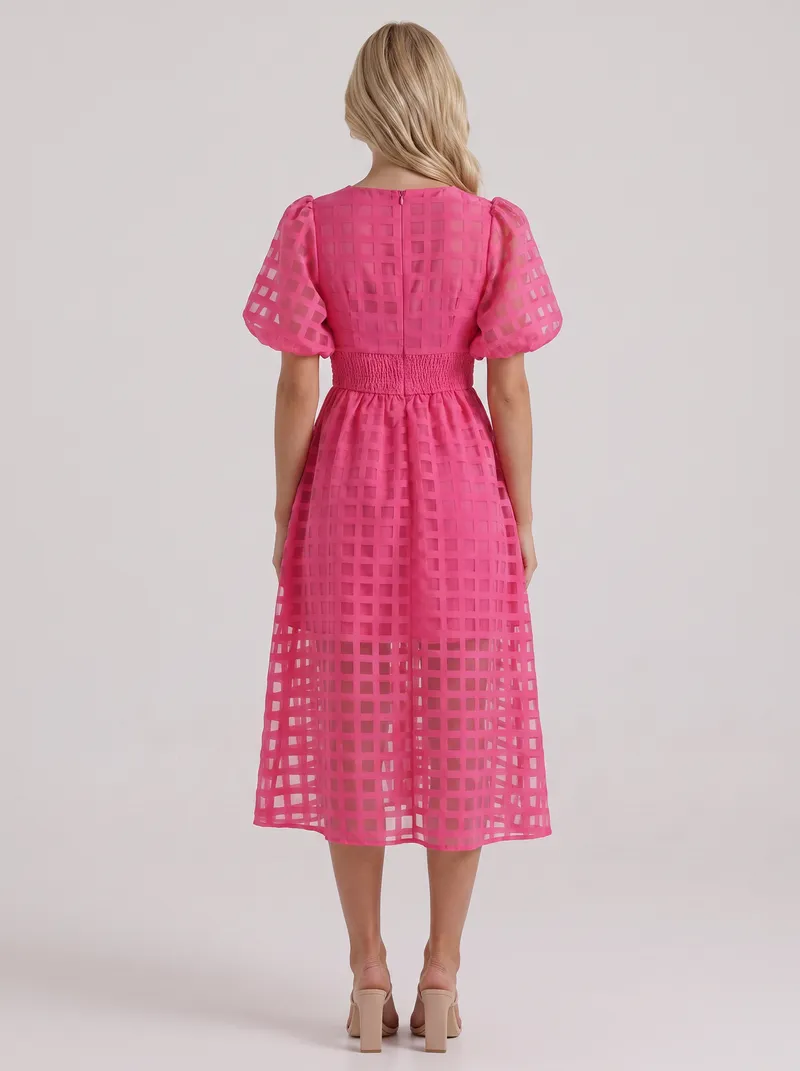 Colette Windowpane Midi Dress - Pink