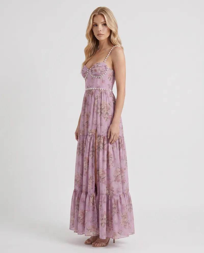 Bianca Ruffle Maxi Dress - Rose Garden