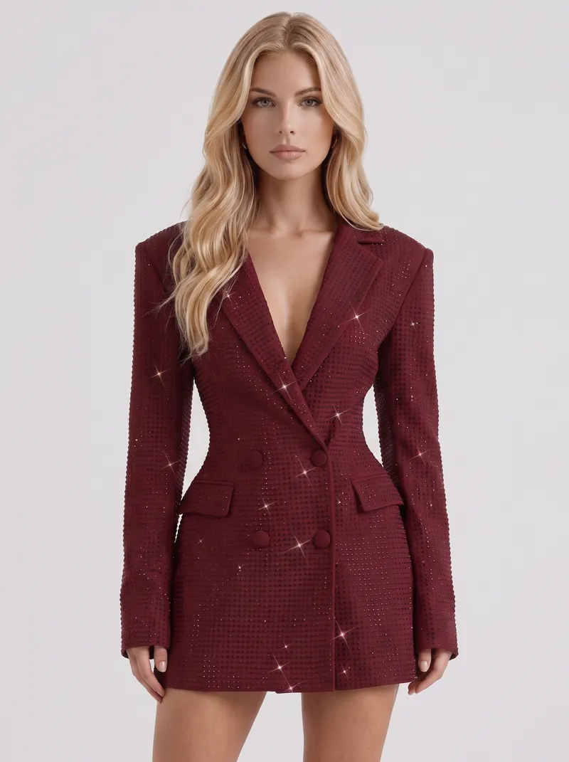 Della Blazer Mini Dress - Burgundy